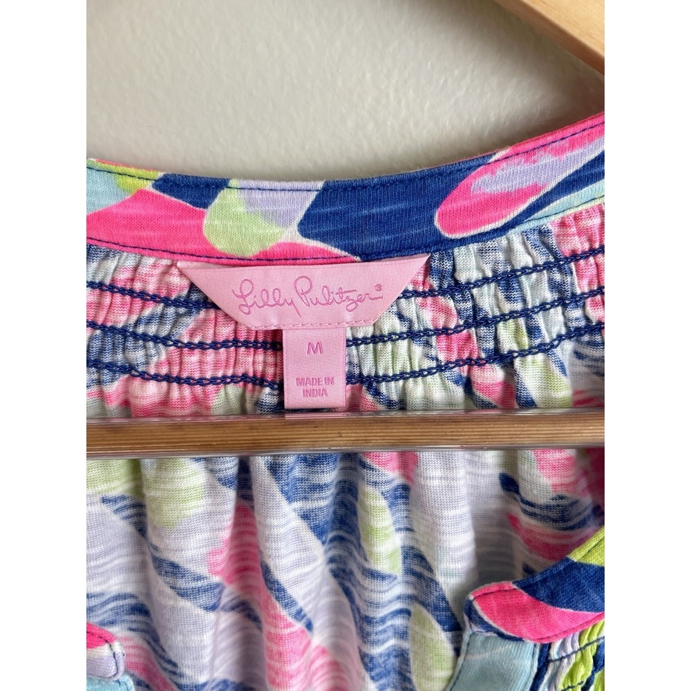 Lilly Pulitzer Eddie Dress Cotton Modal Button Front Resort Coastal Beach Sz M - Picture 2 of 8
